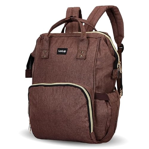 Brown LuvLap Lily Waterproof Diaper Bag - Multifunctional Backpack and Tote for Parents