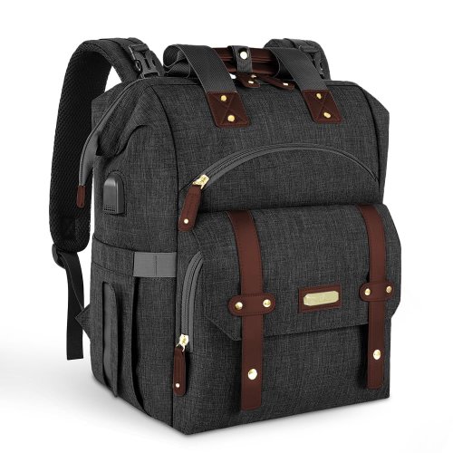 StarAndDaisy Diaper Bag for Mothers with multi compartments, 2 insulated bottle pockets, and USB port in black color.