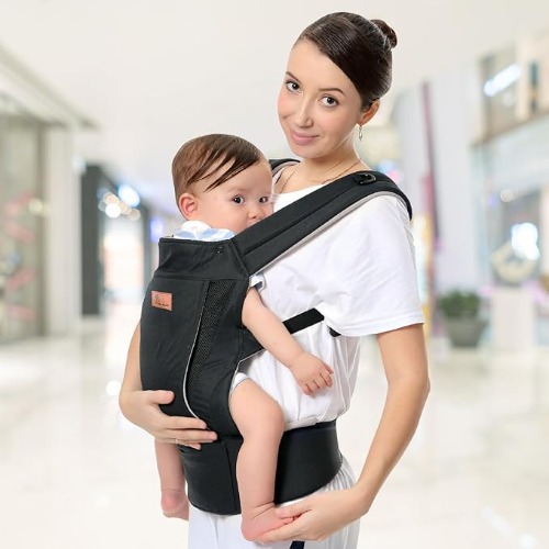 R for Rabbit Comfy Hug Ergo Baby Carrier in black color, designed for safety and comfort