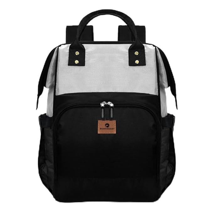 Spacious diaper bag with multiple compartments for long trips.