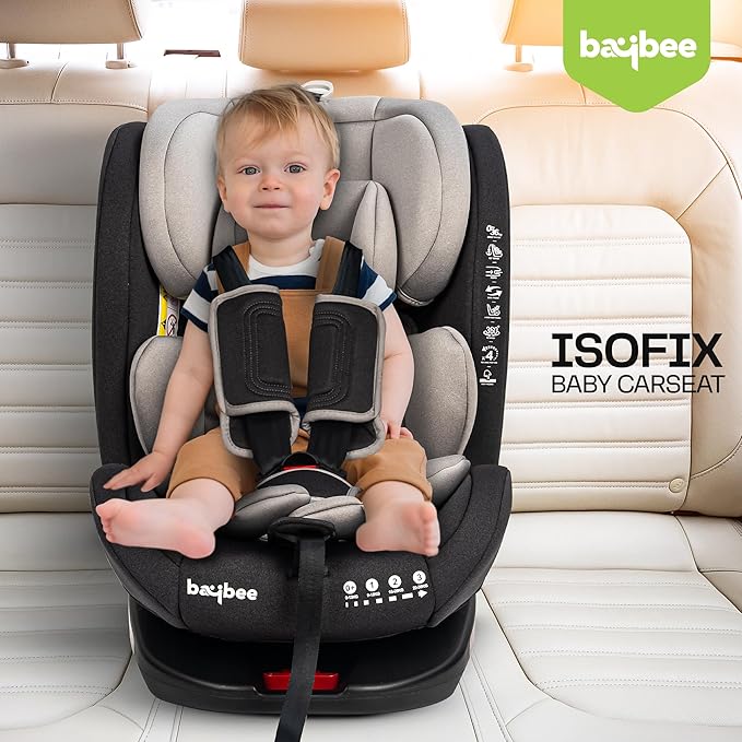 Baybee Convertible Baby Car Seat with ISOFIX and 360° Rotation in Grey