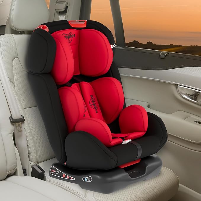 Amazon Supples car seat for babies and kids, black and red color, forward and rear-facing with safety